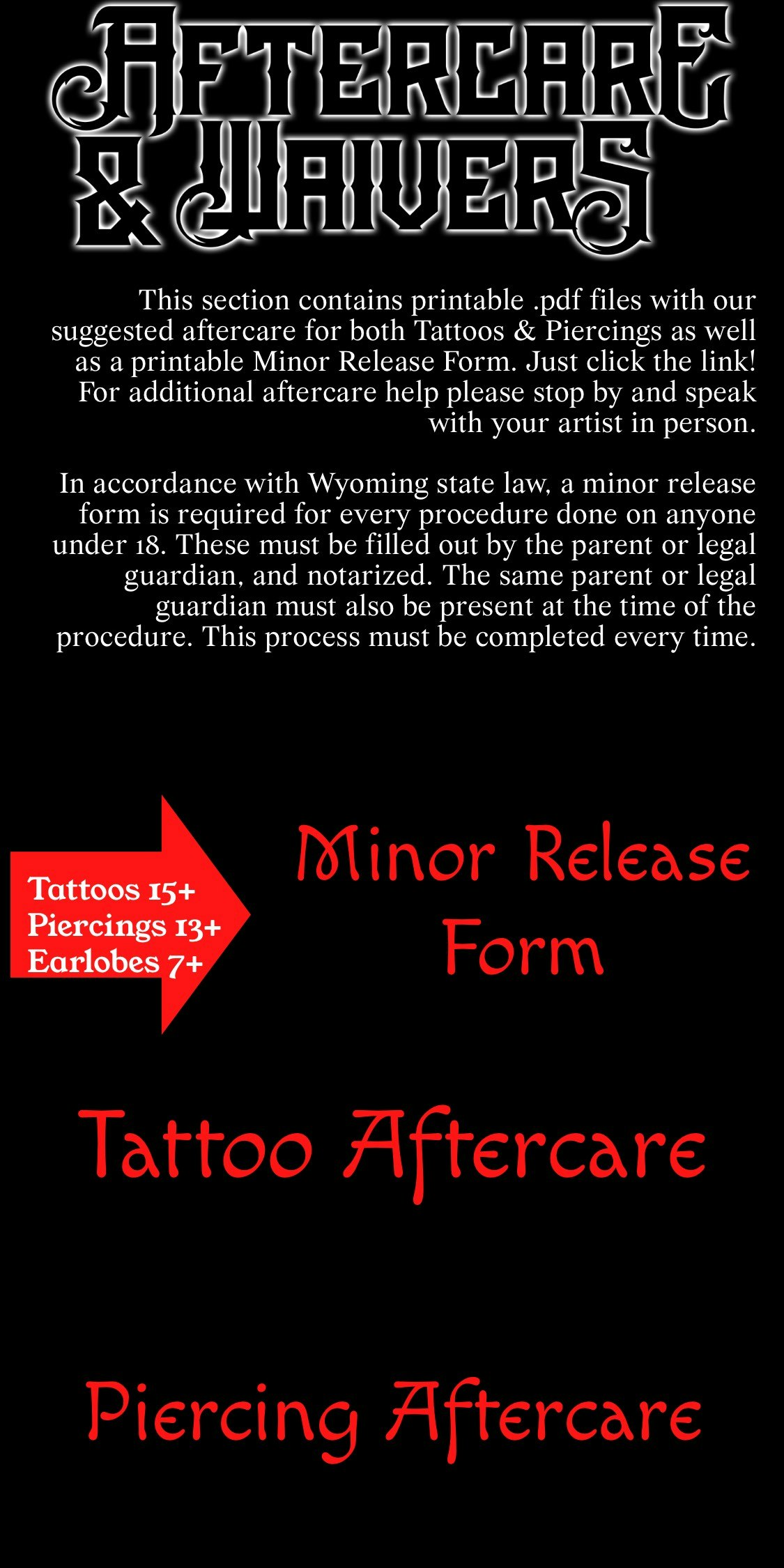Aftercare & Waivers - Art Official Tattoo